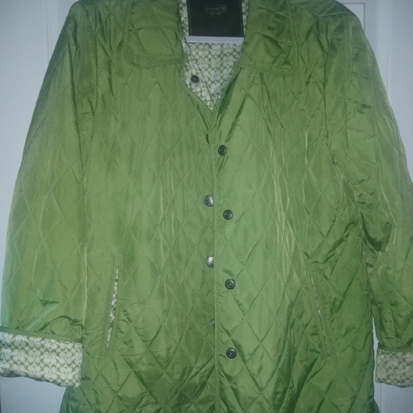 Coach Green Quilted Lightweight Jacket Diamond Stitching . Size Large - Picture 7 of 9